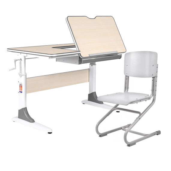 Комплект Anatomica Study-100 парта + стул клен/серый с серым стулом Ergo Chair